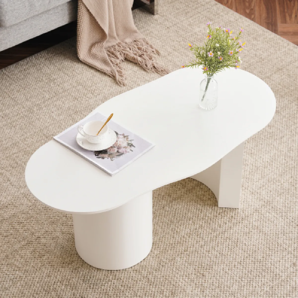 Meilleurs prix pour Table Basse Irrégulière- MDF De Haute Qualité0-Surface Laqué-Blanc