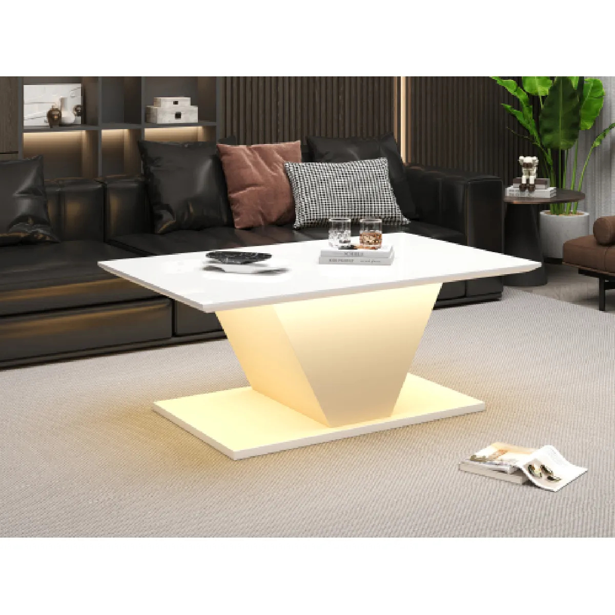 Meilleurs prix pour Table Basse Haute Brillance-en Forme De V-table De Salon Avec Lumières LED-blanc
