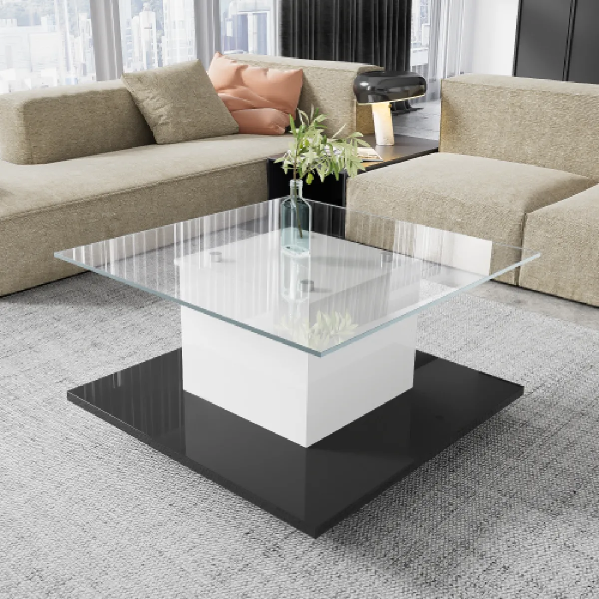 Comparer les prix de Table basse led en verre trempé avec roulettes, finition brillante blanc et noir
