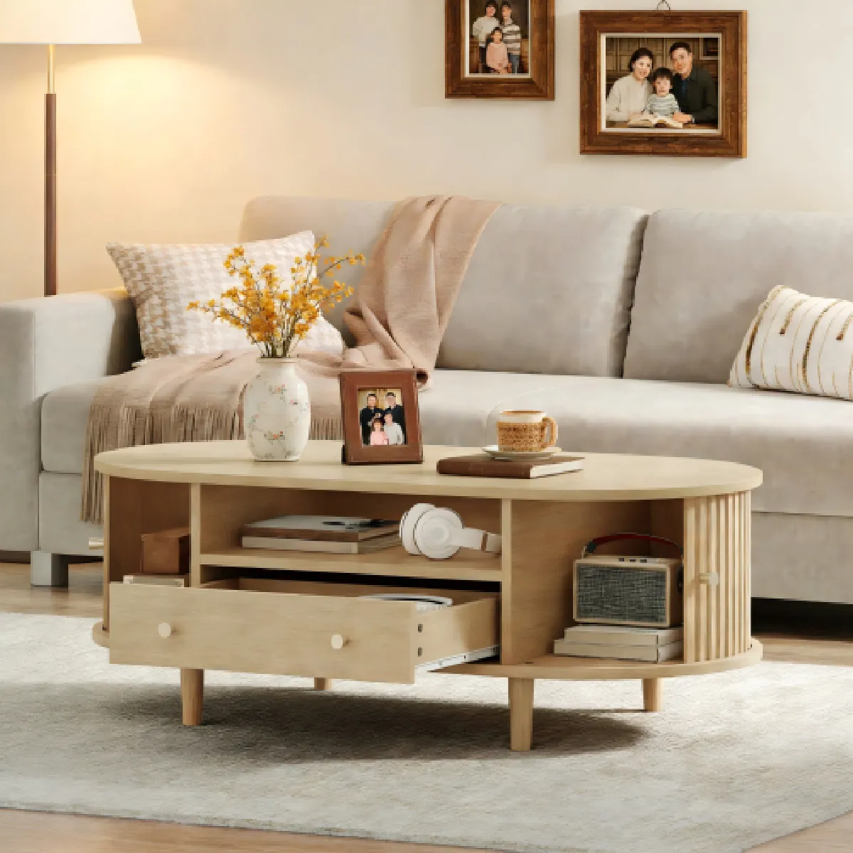 Comparer les prix de Table Basse De Salon-table D'appoint Avec Porte Enroulable-Naturel