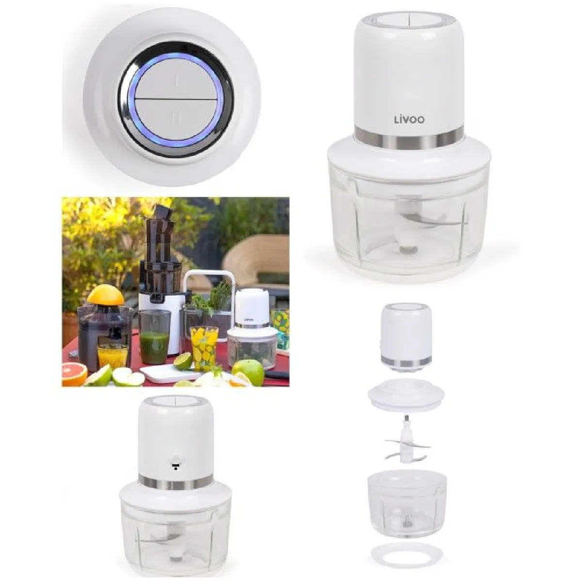 Hachoir électrique LIVOO Bol en verre 1 2 Batterie 6000 mAh 4 lames inox