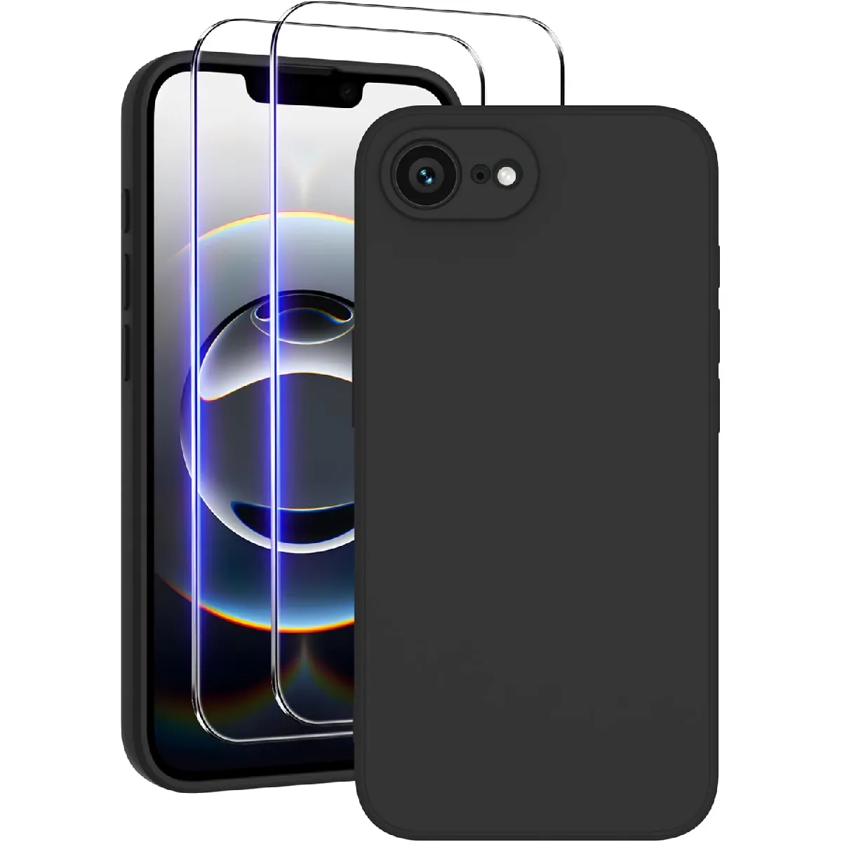 Little Boutik Noir Coque Silicone Avec 2 Verres Trempés Apple Iphone 17E