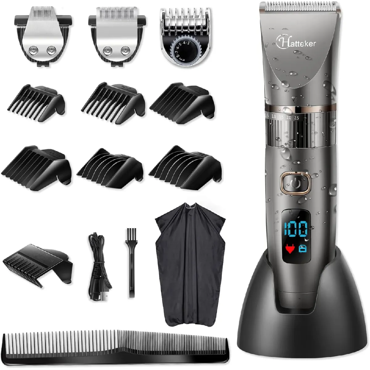 HATTEKER RFC-690 Tondeuse Cheveux et Barbe 3 en 1 Avec Cape de Coiffure