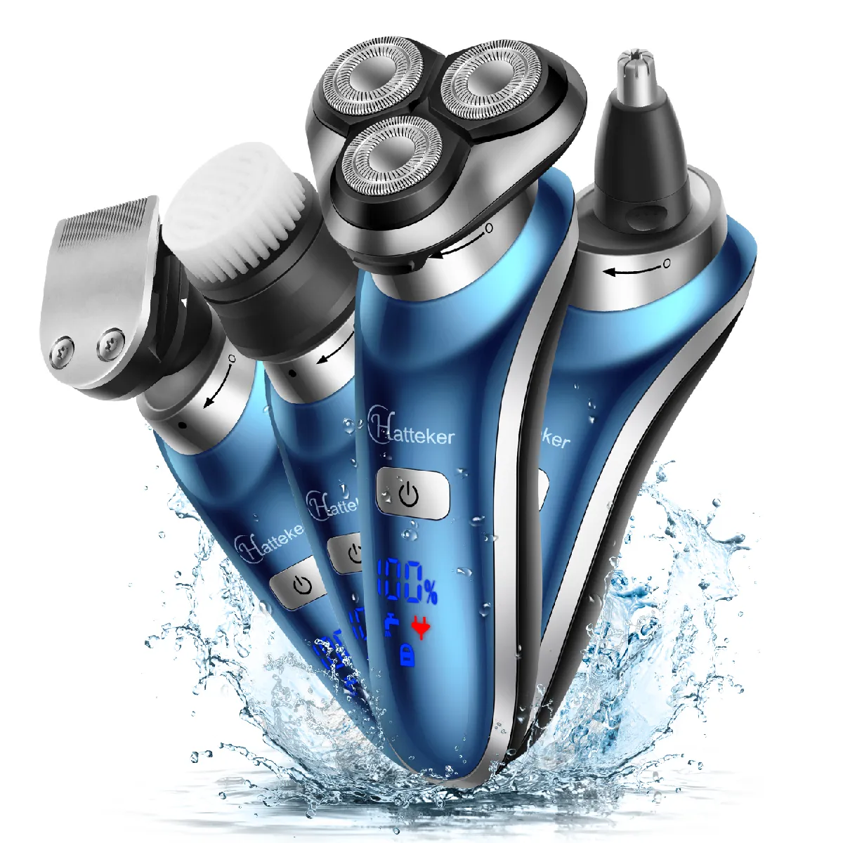HATTEKER RSCX-9608 Rasoir Electrique 4-en-1 Tondeuse Barbe Tondeuse Nez