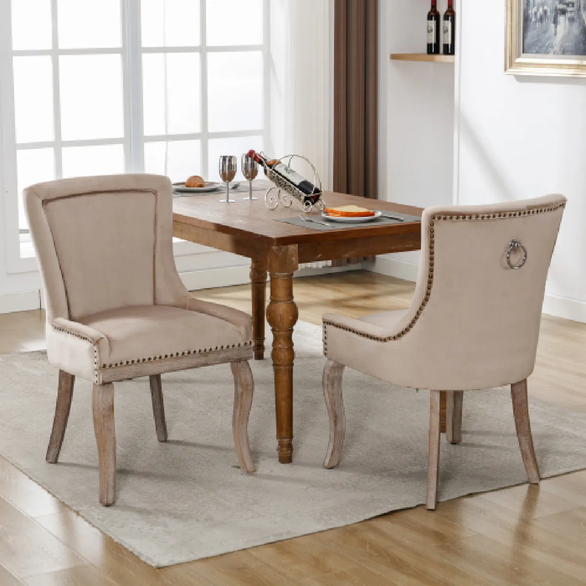 Lot de 4 chaises de salle à manger rembourrées en velours avec pieds en bois massif - vue 2