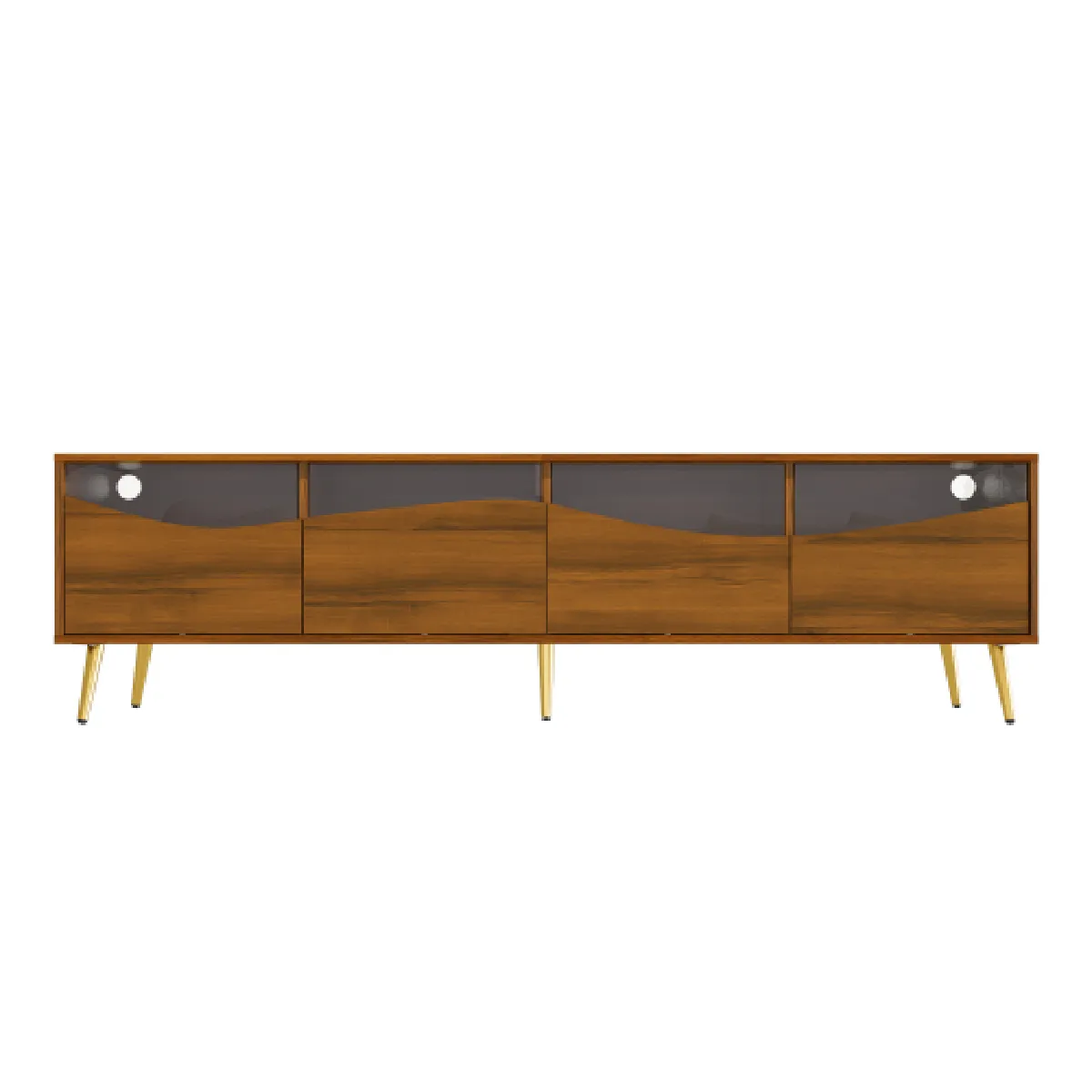 Meuble TV bois 180 cm LED pieds dorés