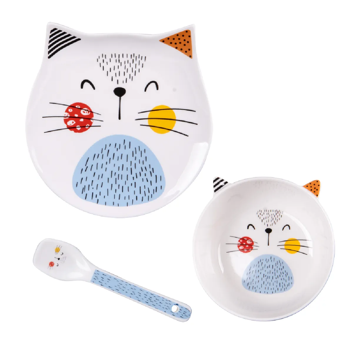 Table Passion Blanc Service Enfant 3 Pièces Chat - Porcelaine - Image 2
