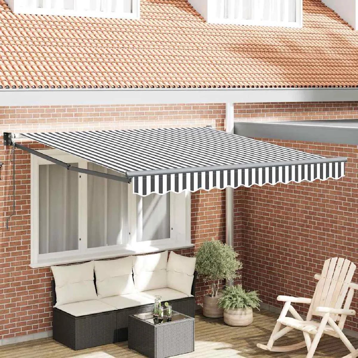 vidaXL Auvent rétractable 3x2 5 tissu et aluminium auvent auvent de porte auvent de jardin store 3216128 - vue 5