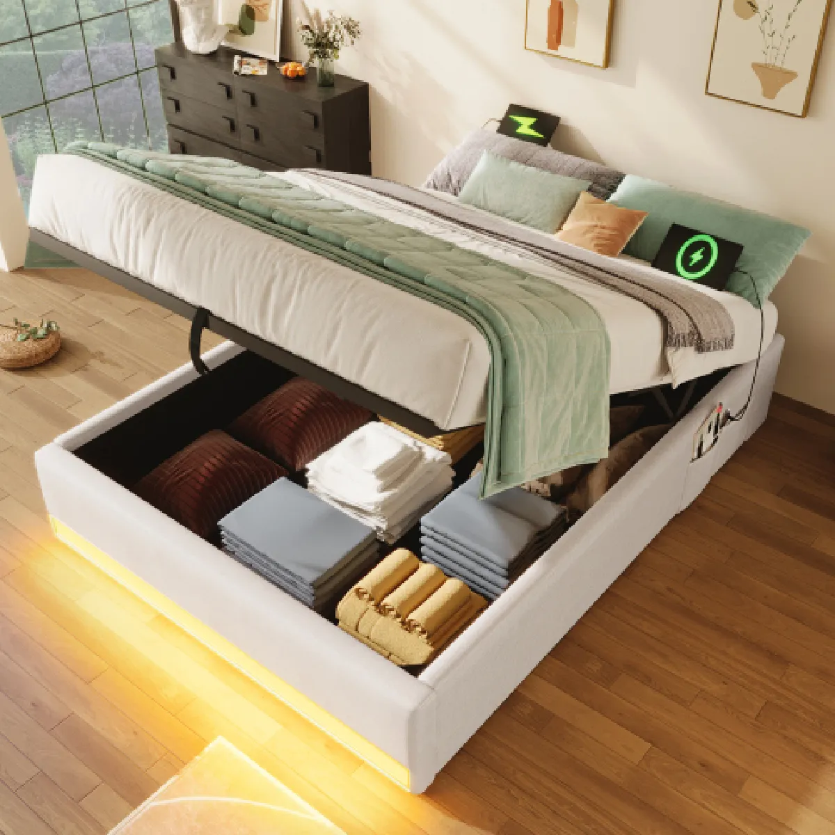 Lit Plateforme 90 X 200 Cm suspension Hydraulique lit Simple Sans Tête De Lit - vue 4