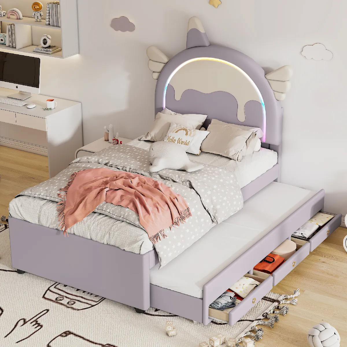 Lit Enfant Lit Gigogne forme Dessin Animé lit Plat matériau Pu 90 X 200 Cm - vue 2