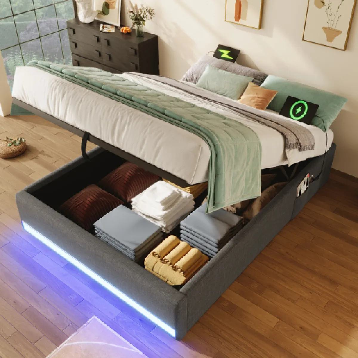 Lit Plateforme 90 X 200 Cm suspension Hydraulique lit Simple Sans Tête De Lit