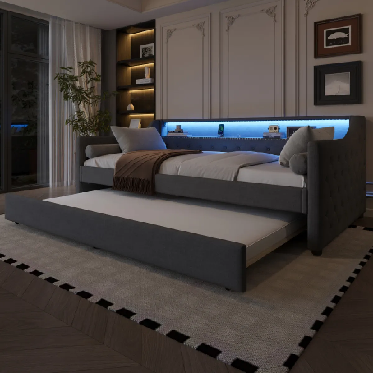 Canapé lit 90x200 Cm éclairage LED lit Gigogne port De Chargement USB lit Simple