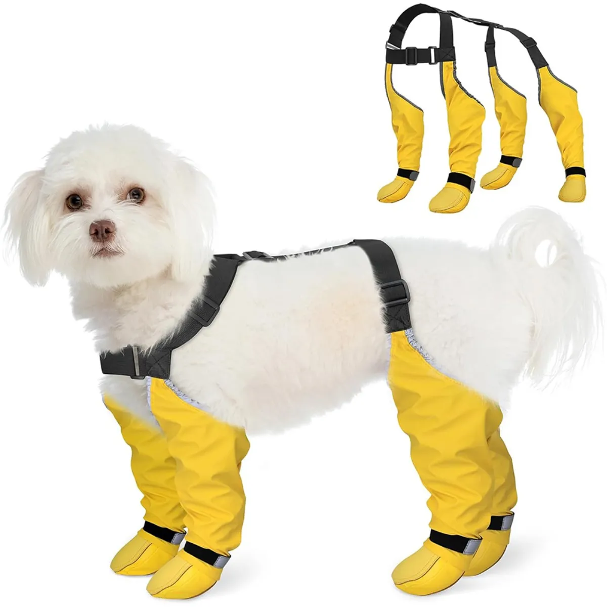 Comparer les prix de Bottes pour chien une pièce quatre pattes Jaune - Spandex antidérapant, bandes réfléchissa