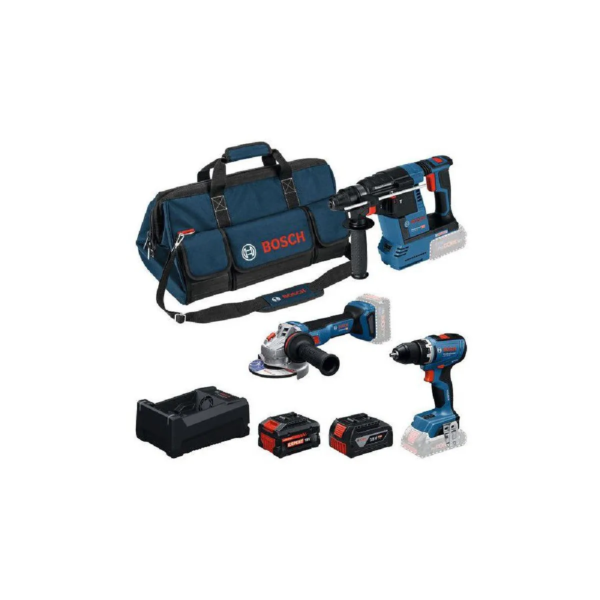 COMBO KIT 3 OUTILS : GSR 18V 65 +GBH 18V 26 + GWS 18V 11 + batteries GBA 18V 50 + 1x EXBA 18V 55Ah + chargeur GAL 12V18V - vue 2