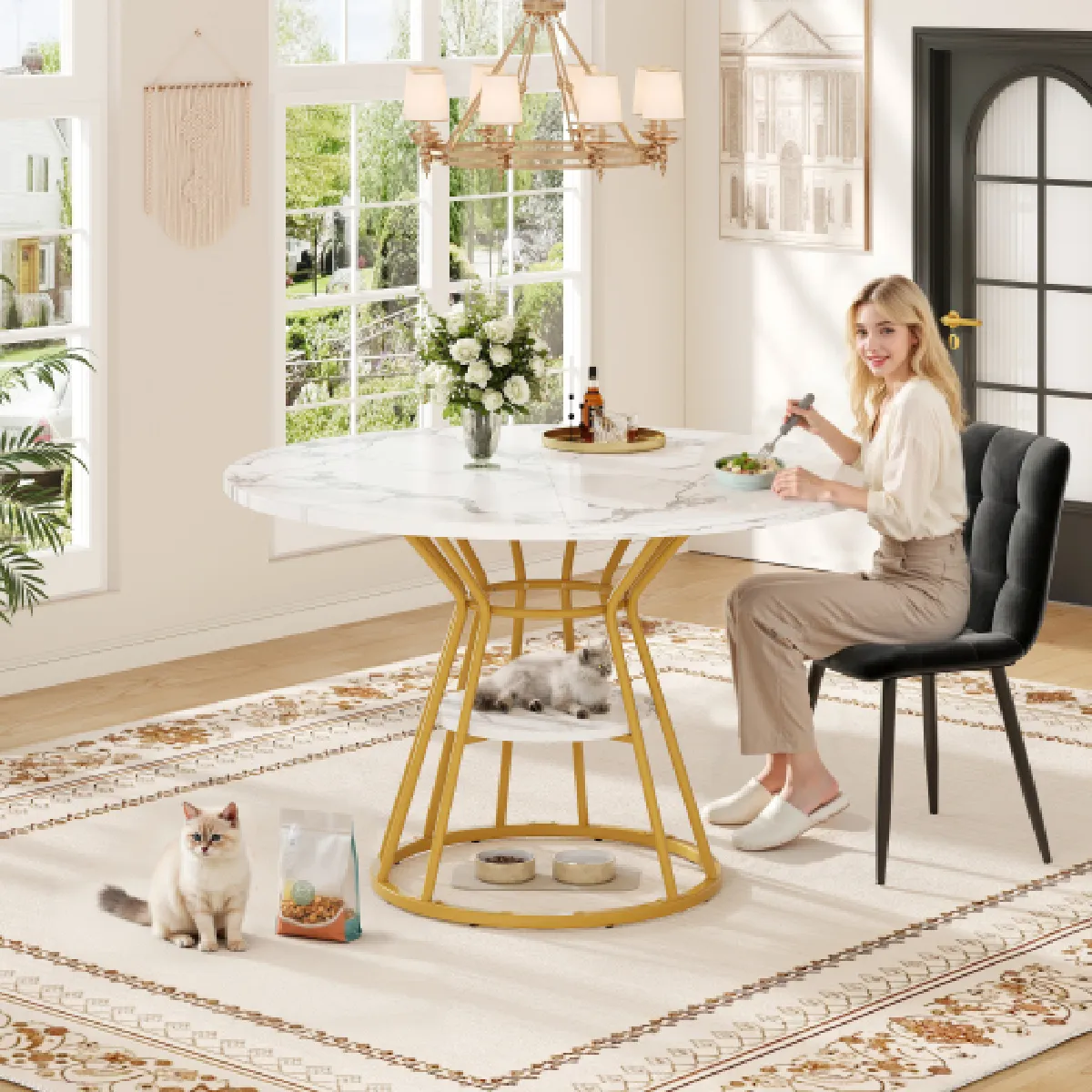 Table à Manger table De Cuisine petit déjeuner pieds En Métal motif Et Doré