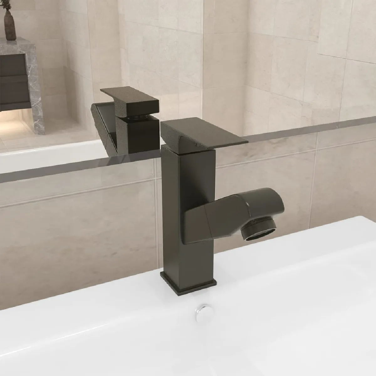 Vidaxl Robinet de lavabo rétractable Finition grise 157x172 mm