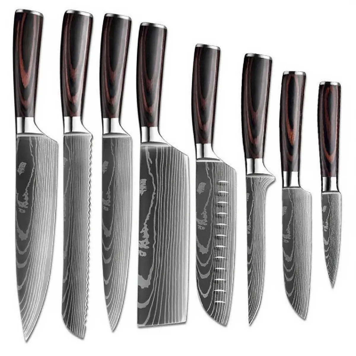 Set couteaux cuisine pro VURAHOME acier inox 4Cr13 manche bois (8 pièces)