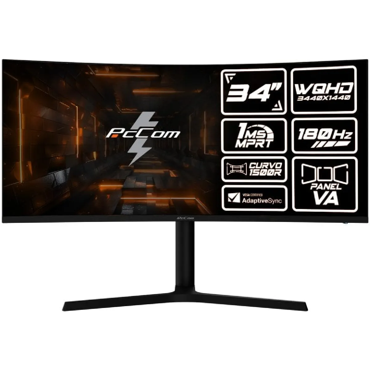 PcCom Elysium Pro Écran Gaming Incurvé 34 Fast VA WQHD 180Hz Adaptive Sync Réglable en Hau