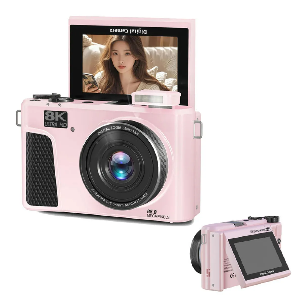 VURAHOME Appareil Photo Num&eacute;rique Vlogging  WD3 8K 88MP WiFi &Eacute;cran 3"" Rotatif 180&deg; Rose