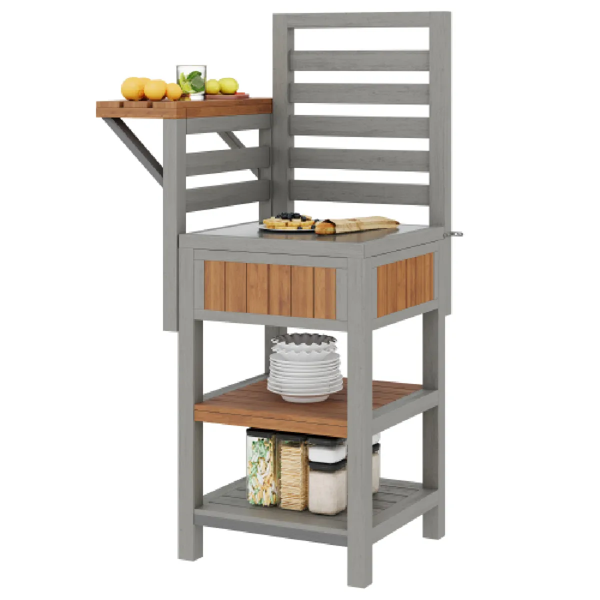 Meuble De Jardin meuble De Rangement Avec Plan De Travail En Inox en Bois Massif naturel