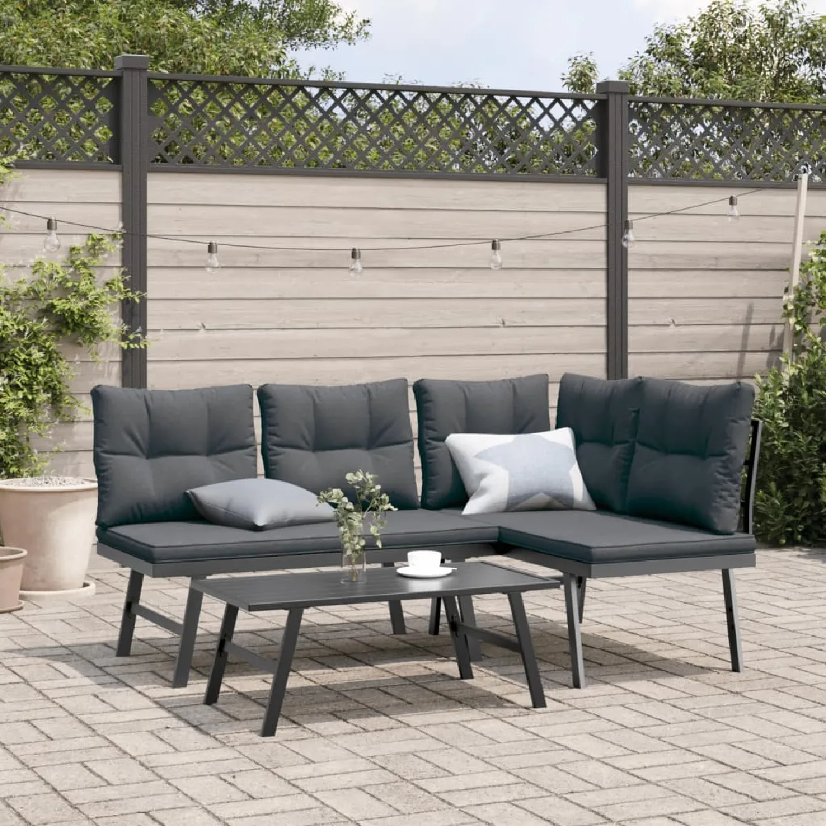 vidaXL Bancs de jardin avec coussins lot de 2 acier enduit de - vue 4