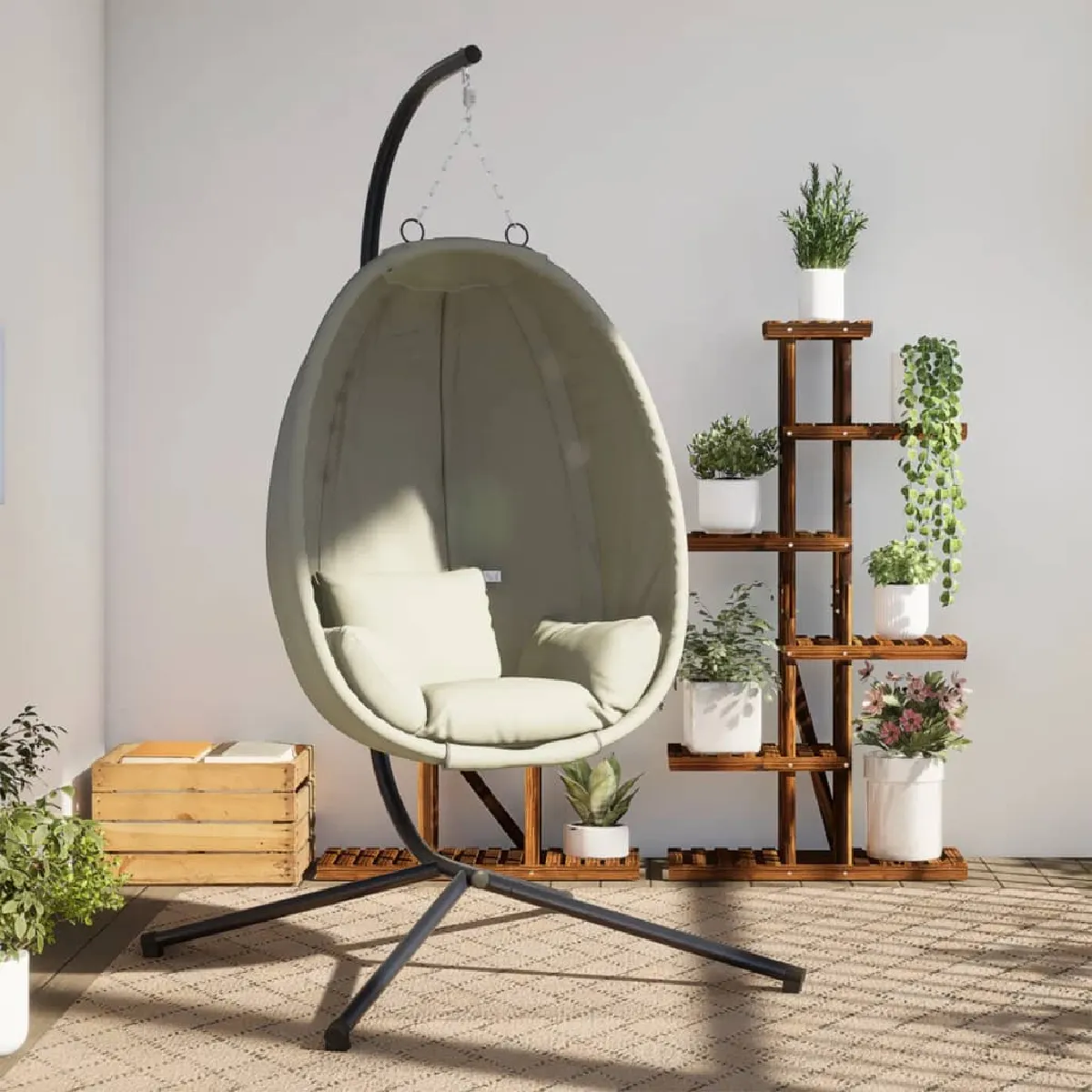 vidaXL Chaise suspendue en forme d'œuf et support tissu et acier