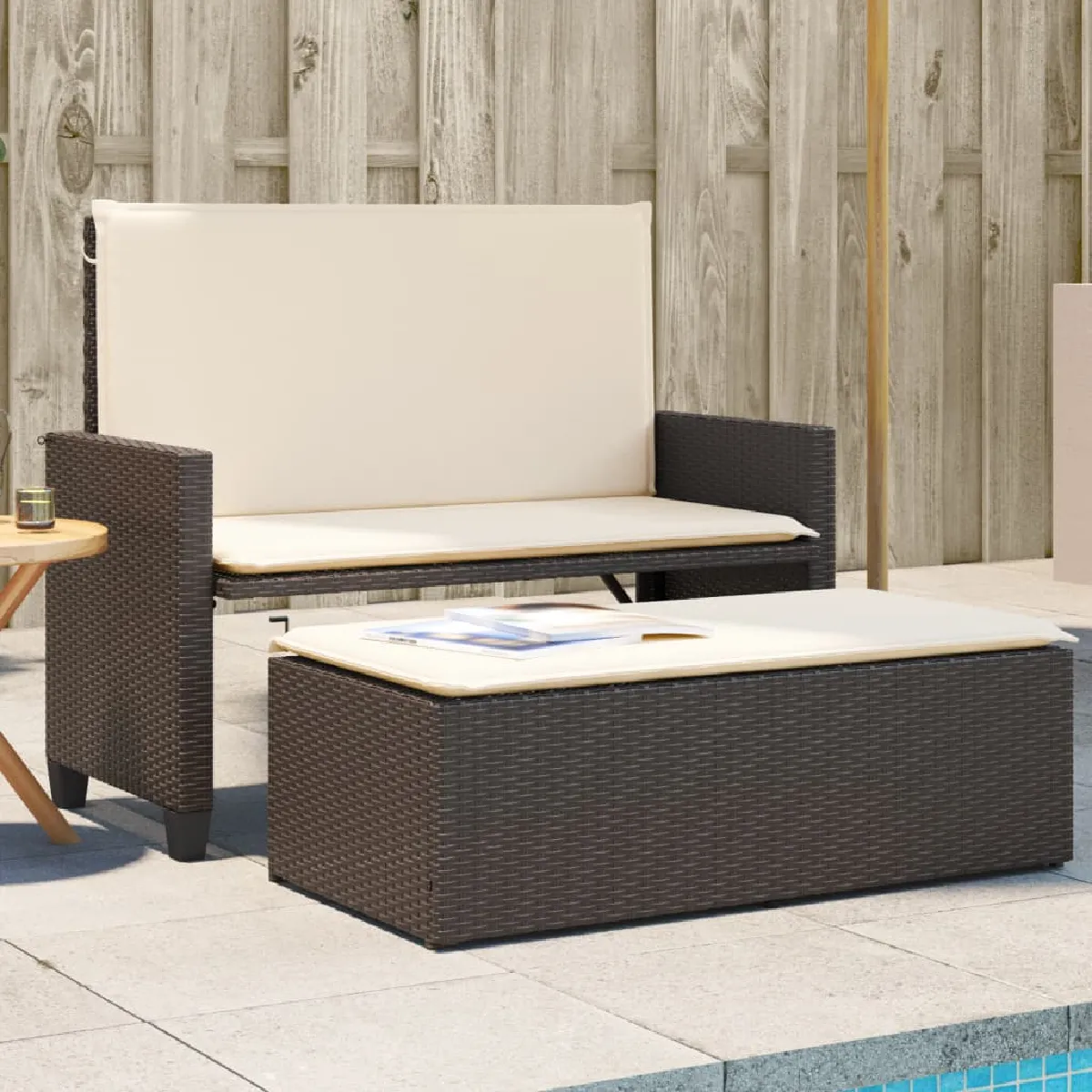 Banc de jardin VIDAXL Convertible en canapé lit Coussins confortables Polyrotin - vue 4