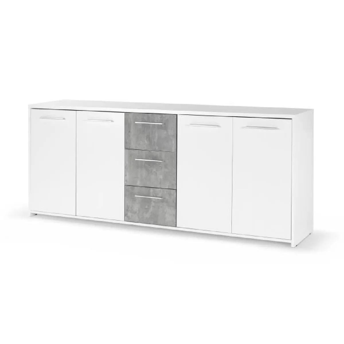 Buffet / Bahut AUCUNE Buffet bas 4 portes 3 tiroirs - blanc et d?cor gris b?ton - l 179 x p 42 x h 74,5 cm