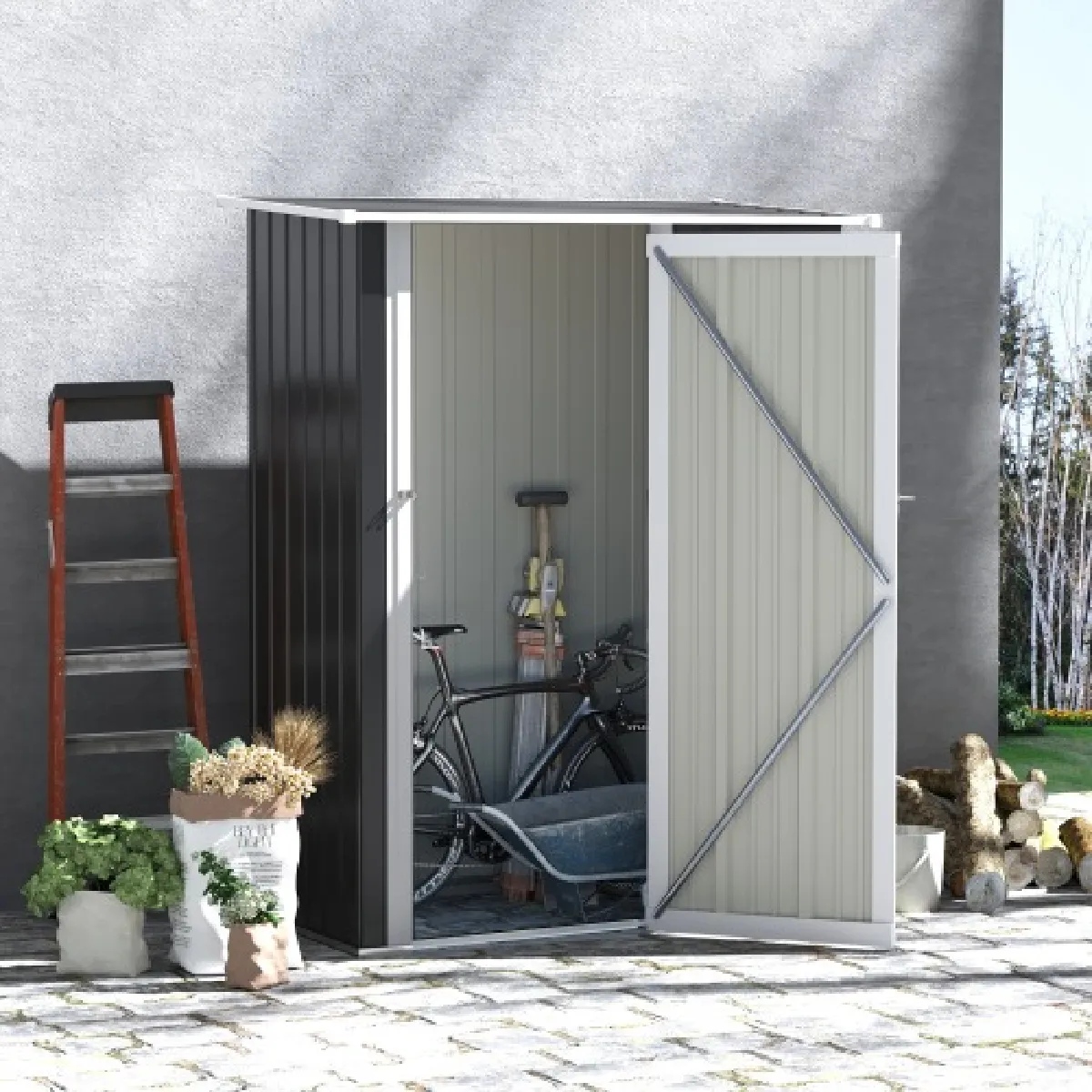 Abri de jardin en acier avec porte 142 x 84 x 189 cm