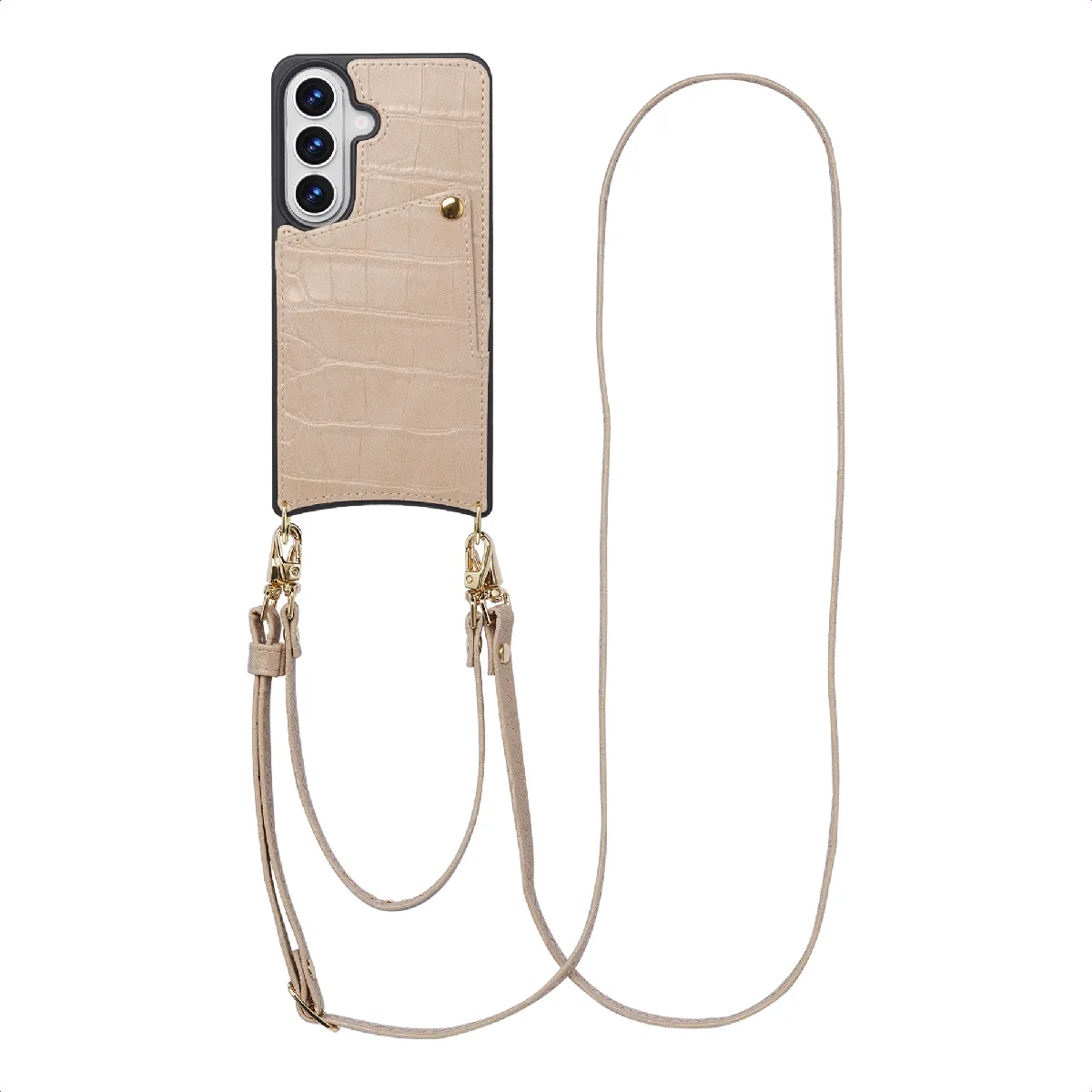 Selencia Beige Coque De Télephone Nova Croco Avec Cordon Et Porte-Cartes Pour Samsung Galaxy S26