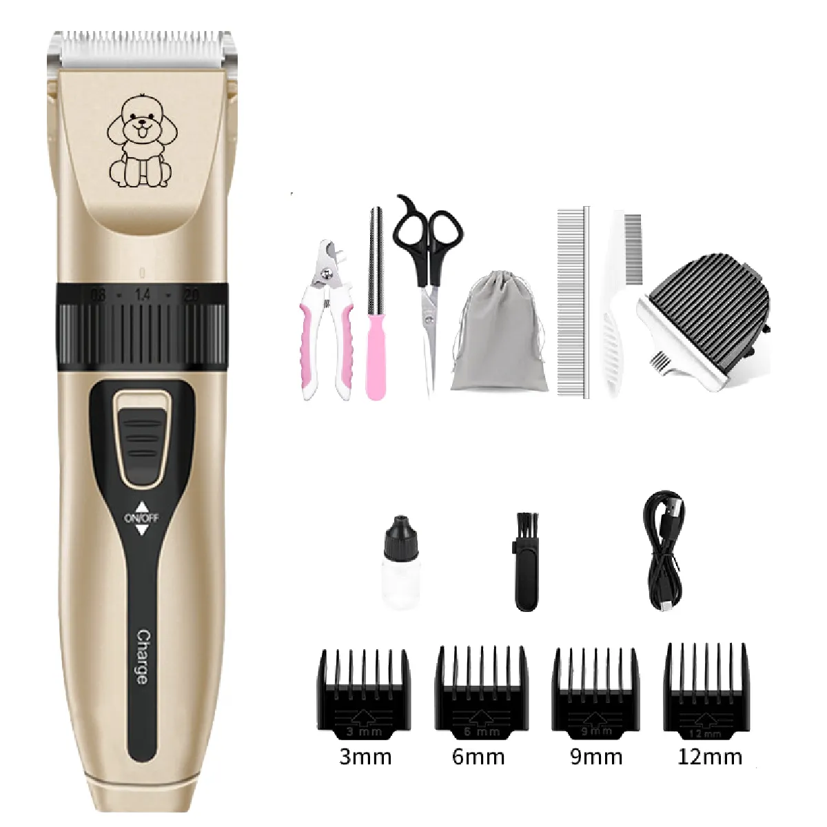 Kit de toilettage professionnel pour animaux de compagnie avec lame en céramique - Or