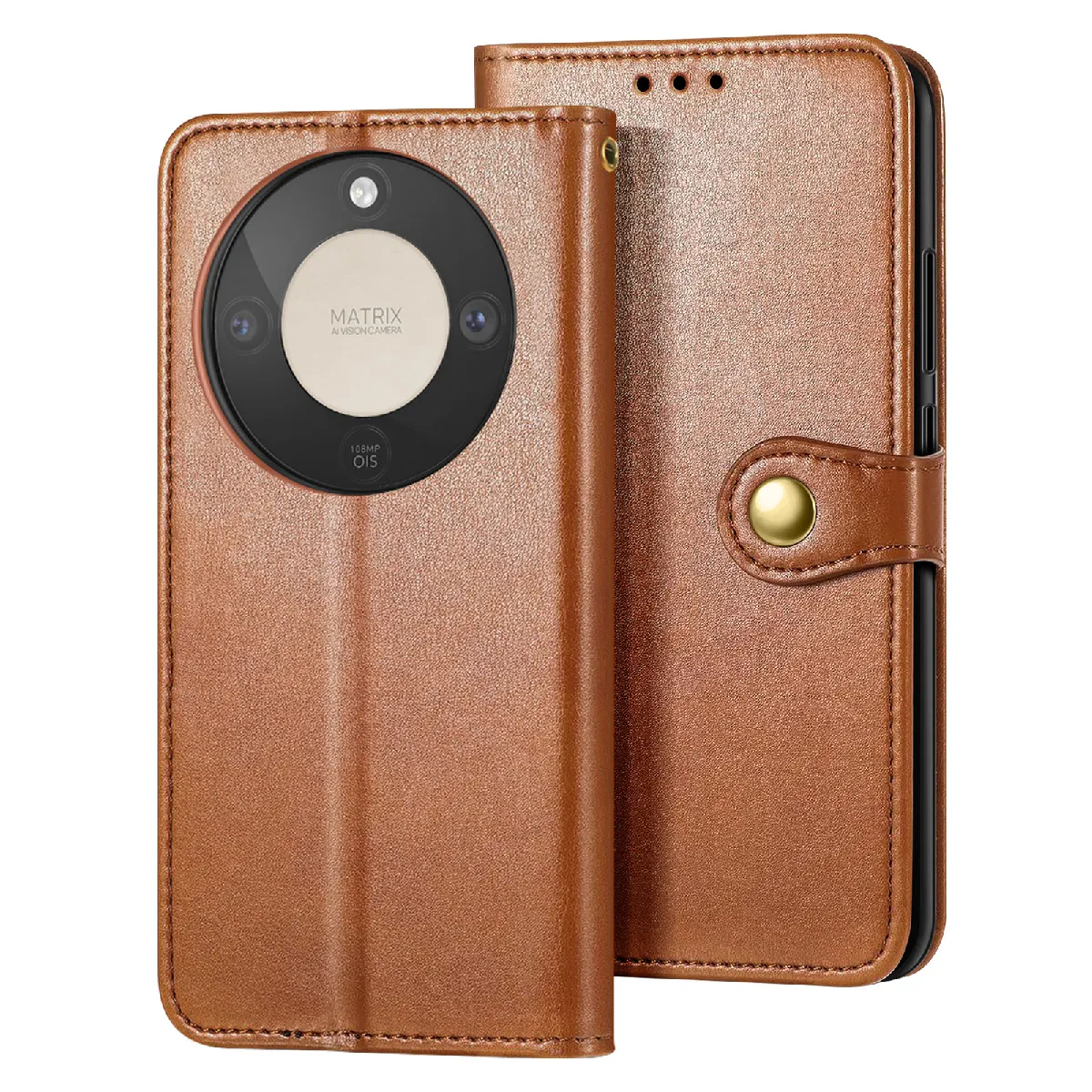 Avizar Marron Étui Portefeuille Pour Honor Magic 8 Lite Avec Dragonne Et Porte-Cartes