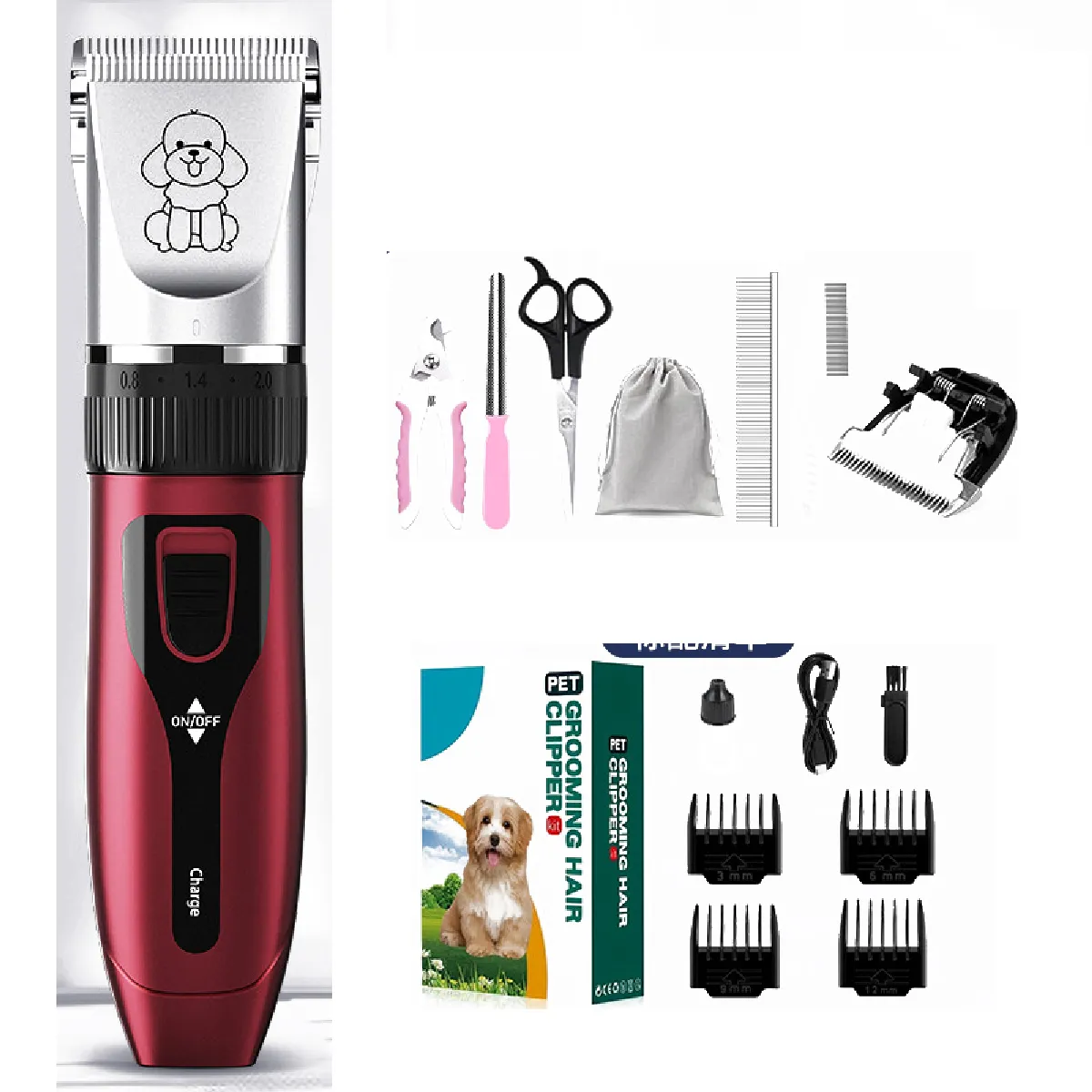 Kit de tondeuse pour animaux de compagnie avec 7 lames de rechange