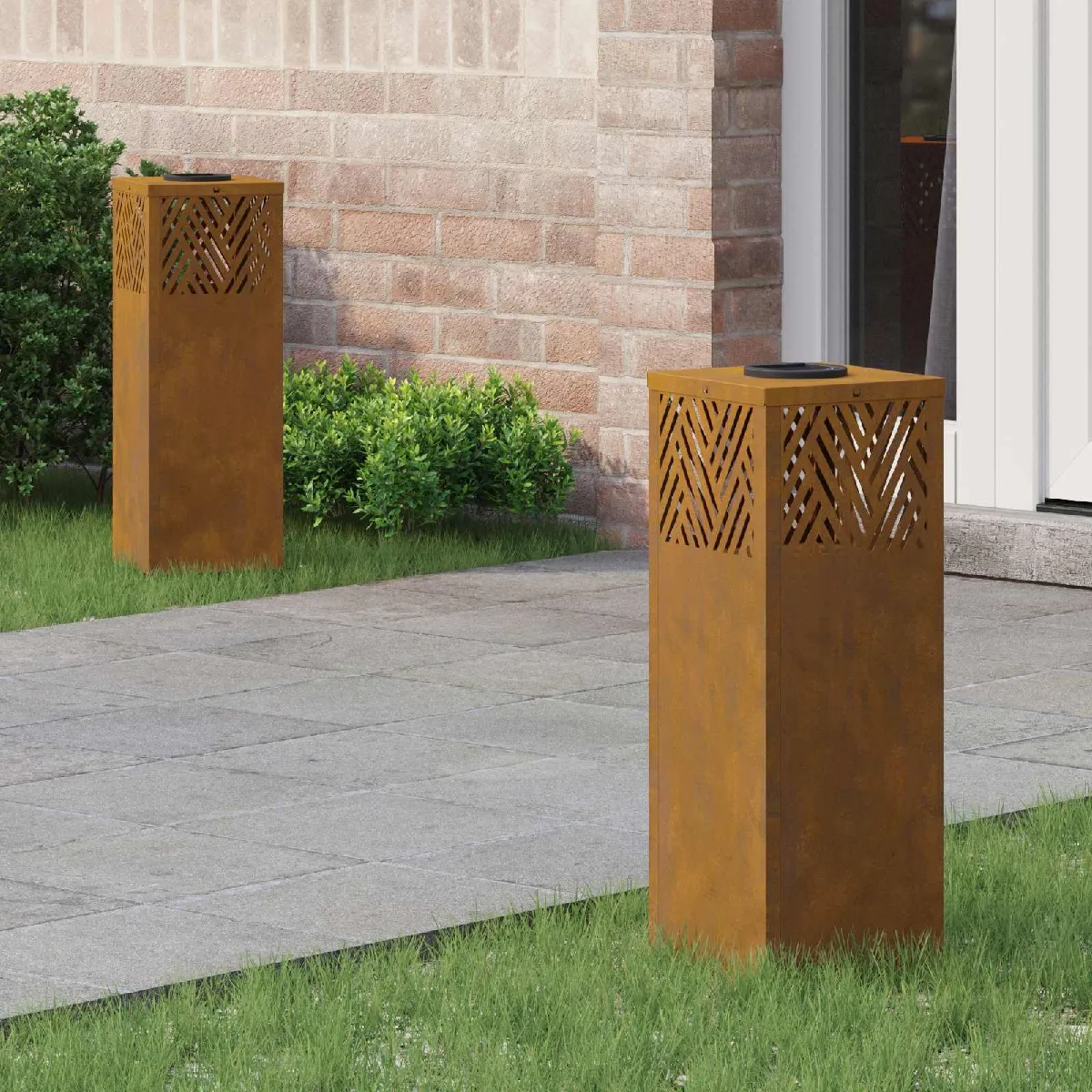 Lumière de chemin LED solaire vidaXL Acier Corten 18x18x50 cm chaud Autoportant - vue 3