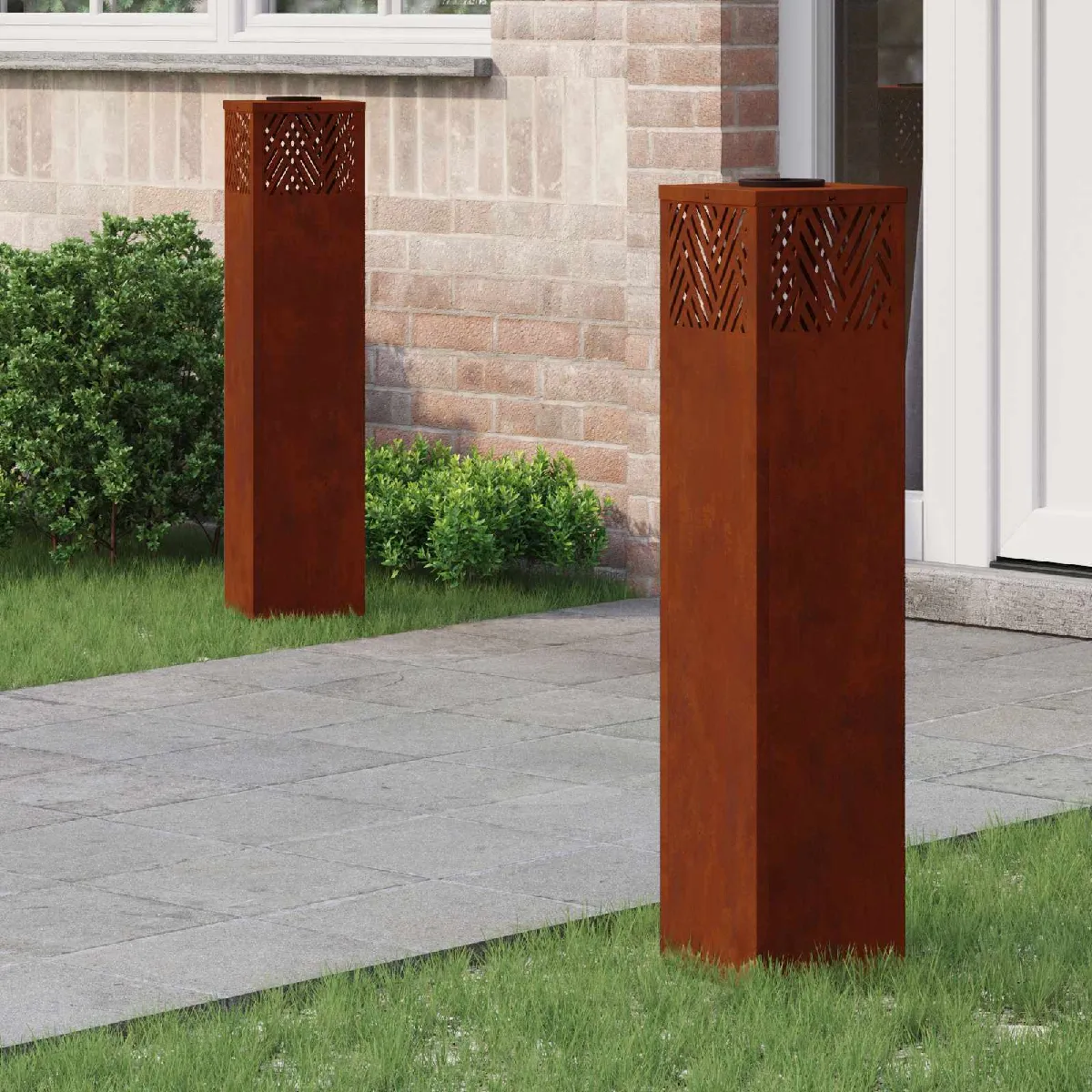 Lumière de chemin LED solaire vidaXL Acier Corten 18x18x50 cm chaud Autoportant - vue 2