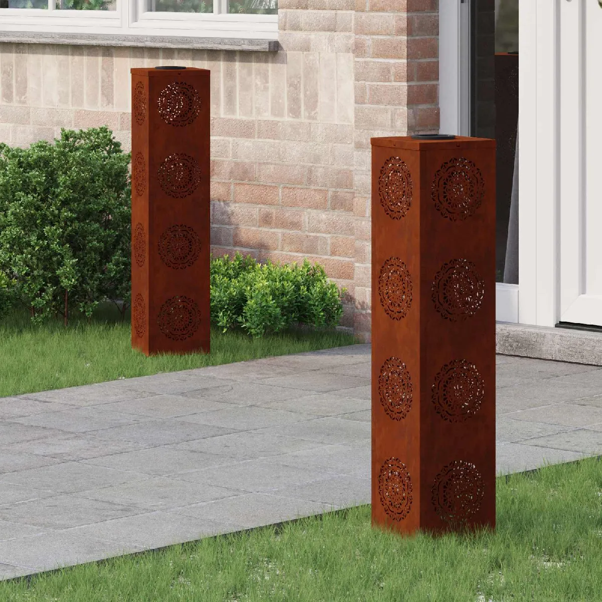 Balise solaire borne solaire Vidaxl Lumière de chemin LED solaire 2 pcs Acier patiné - vue 4