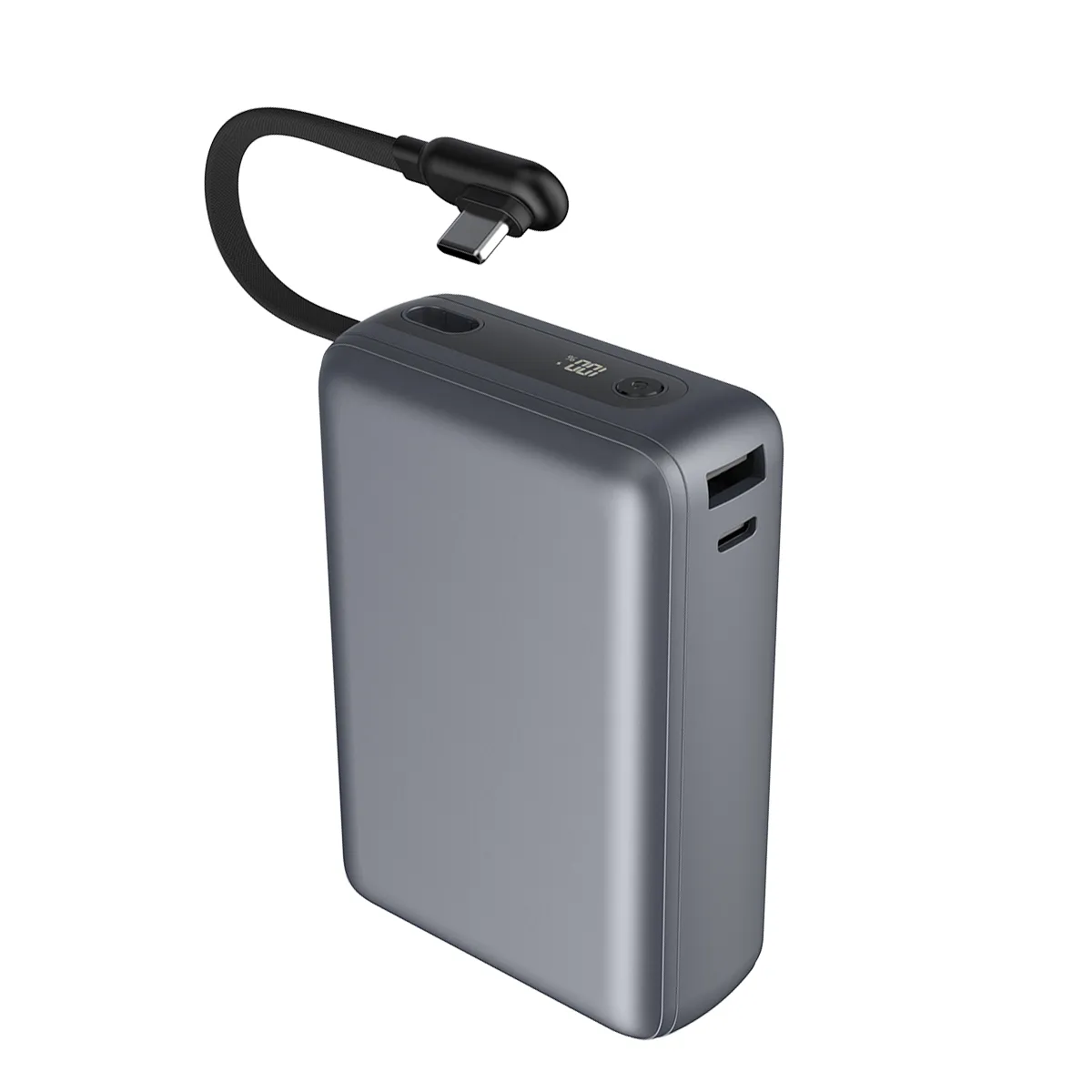 Force Gris Power Powerbank 20000Mah Usb-A / Usb-C 40W Pd / Qc Avec Câble Intégré