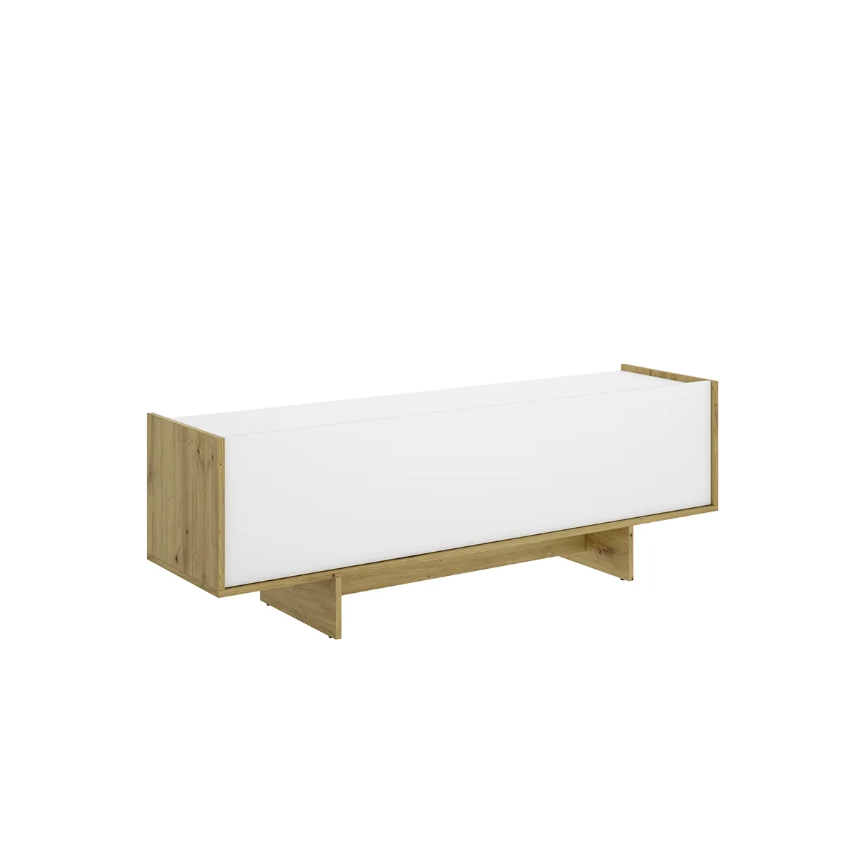 Meuble TV bas avec 1 porte abattante, coloris chêne sonoma/blanc