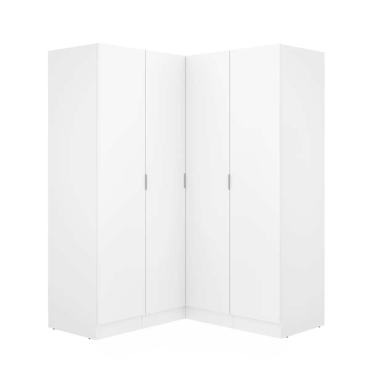 Armoire d'angle placard de rangement à 4 portes battantes, coloris Blanc