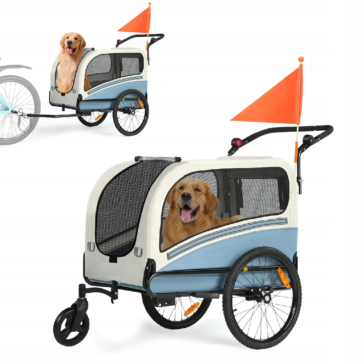 Meilleurs prix pour Remorque vélo 2 en 1 pour chien, poussette pliable, max 50 kg, protection pluie