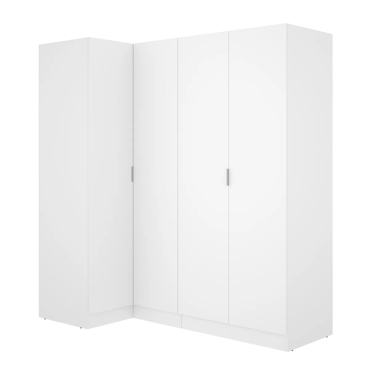 Armoire d'angle placard de rangement à 4 portes battantes, coloris Blanc