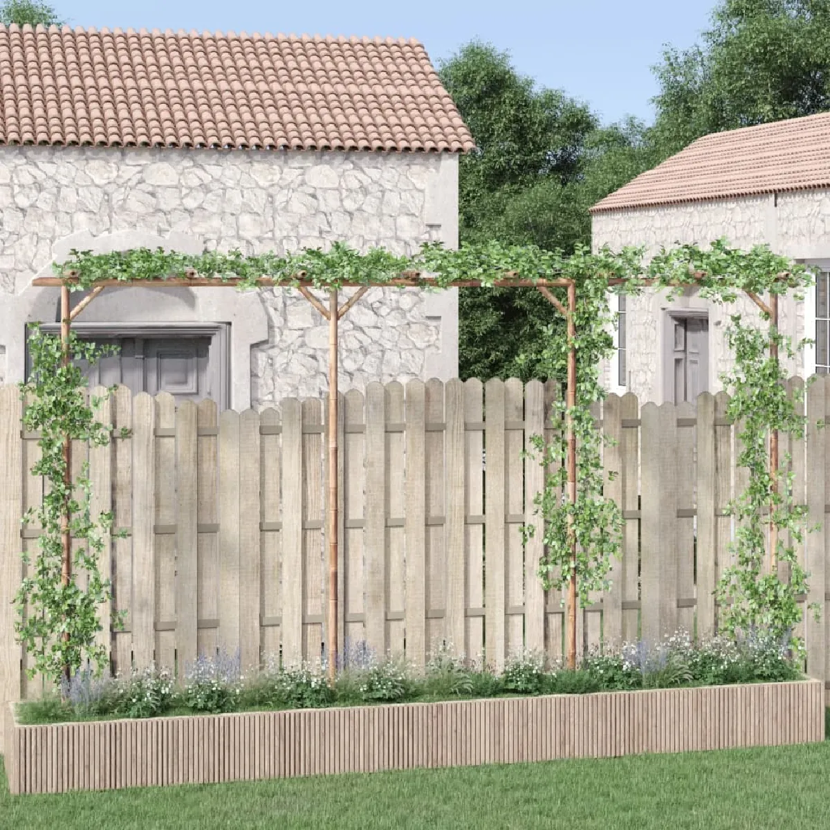 Pergola en bambou vidaXL 385x40x205 cm Autoportante Résistante aux intempéries - vue 2