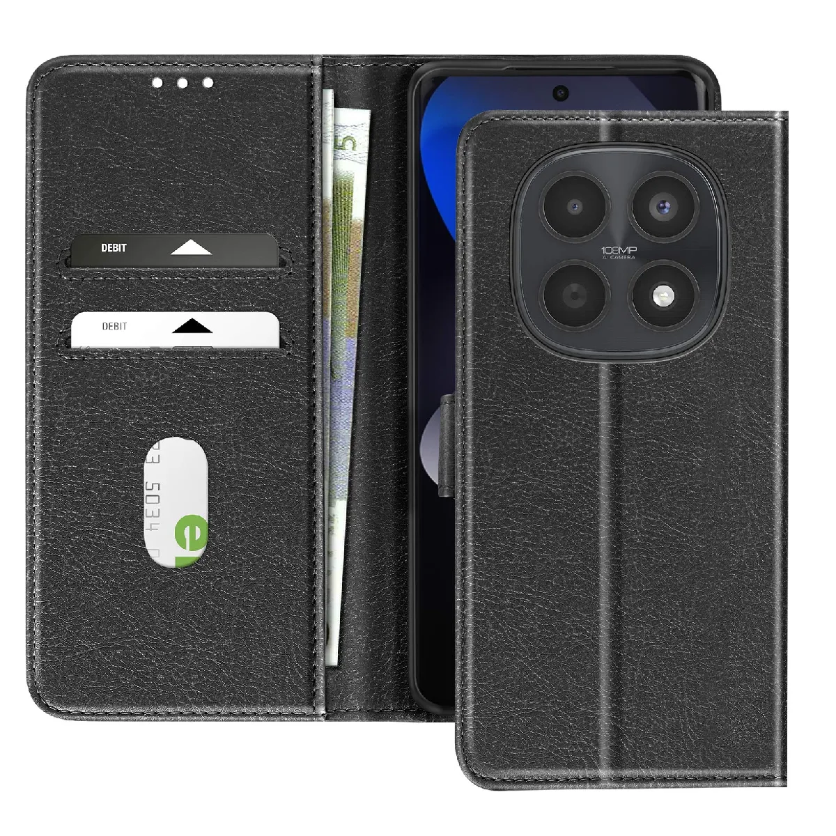 Avizar Noir Étui Portefeuille Redmi Note 15 4G / 5G Série Chesterfield Fonction Stand