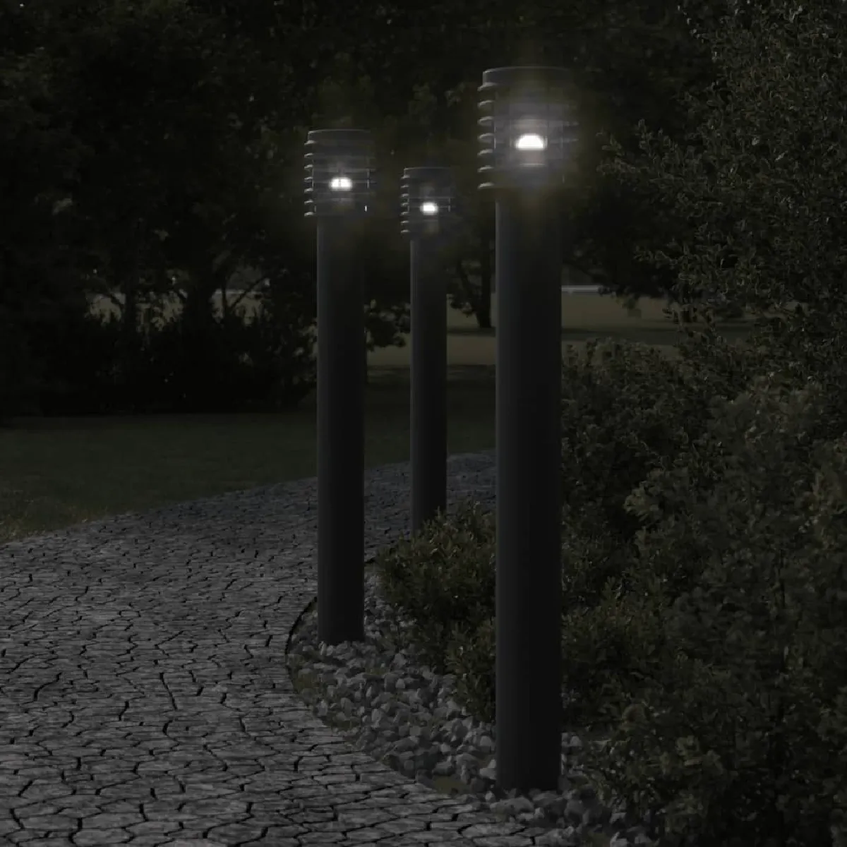 vidaXL Lampadaires d'extérieur avec sortie 3 pcs noir acier inoxydable