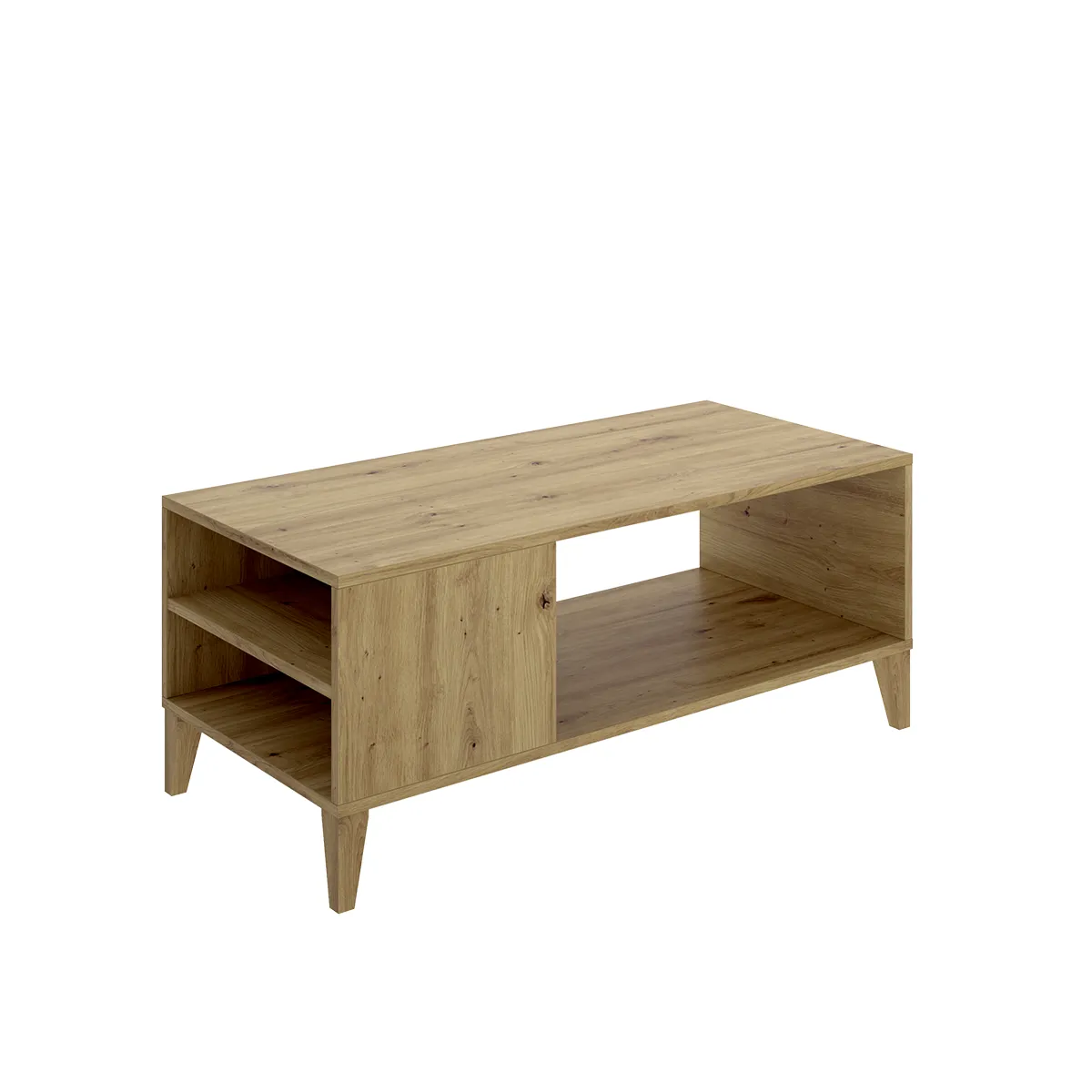 Table basse rectangulaire avec niches de rangement, coloris chêne naturel