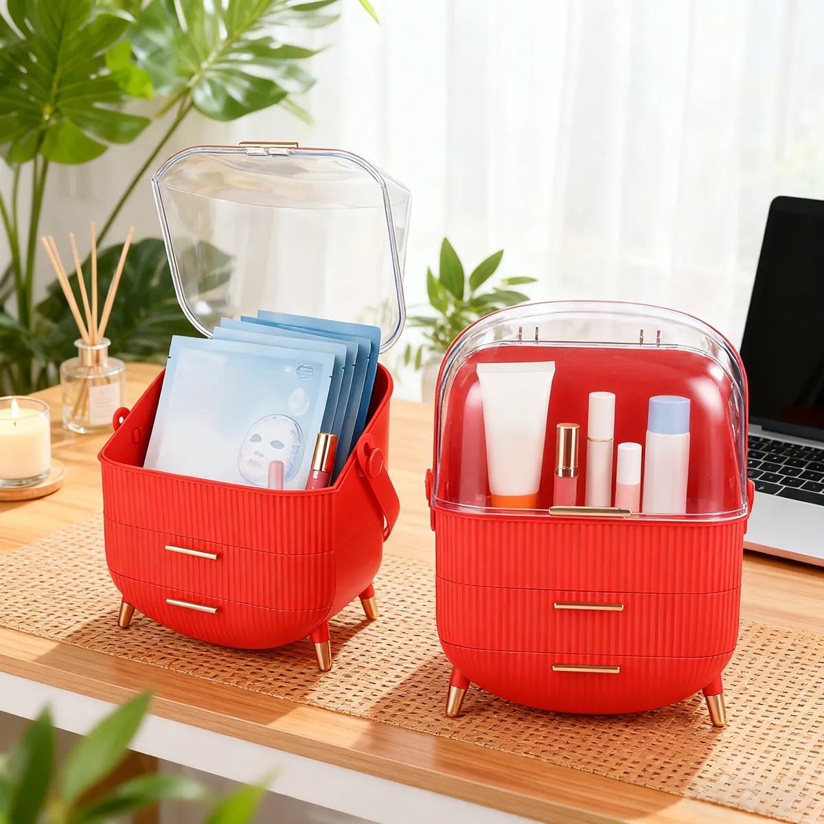 Com-four® Lot De 2 Cache-Pots Paniers De Rangement Tissu - Organisateurs Salle De Bain, Jouets, Cosmétiques (Vert)