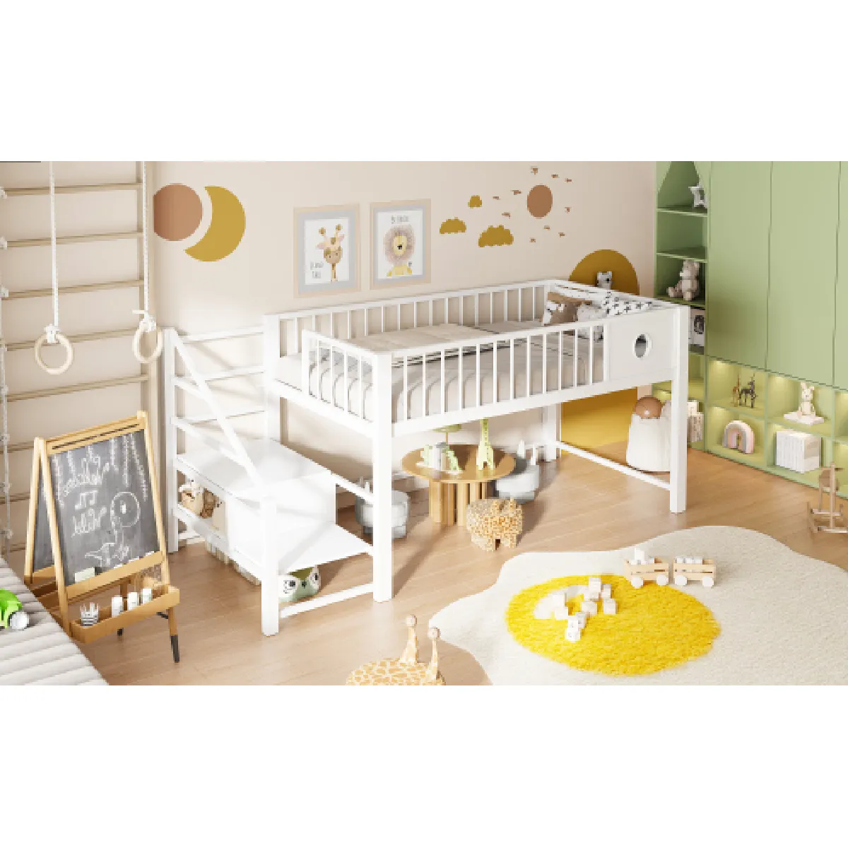 Lit 90x200 Cm lit Mezzanine lit Enfant avec Échelle De Rangement en Métal 120 Kg - vue 3
