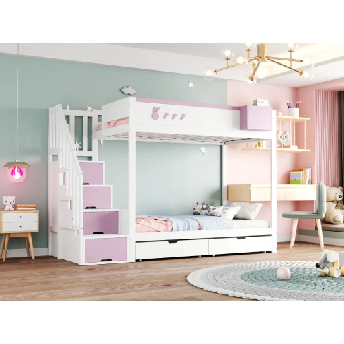 Lit Superposé 90*200cm échelle De Rangement lit Enfant Avec Tiroirs + - vue 2
