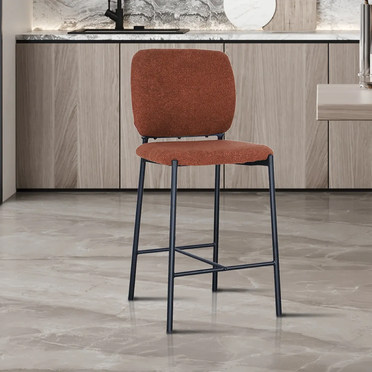 Tabouret de bar en tissu bouclé cuivre SOFIA (lot de 2)