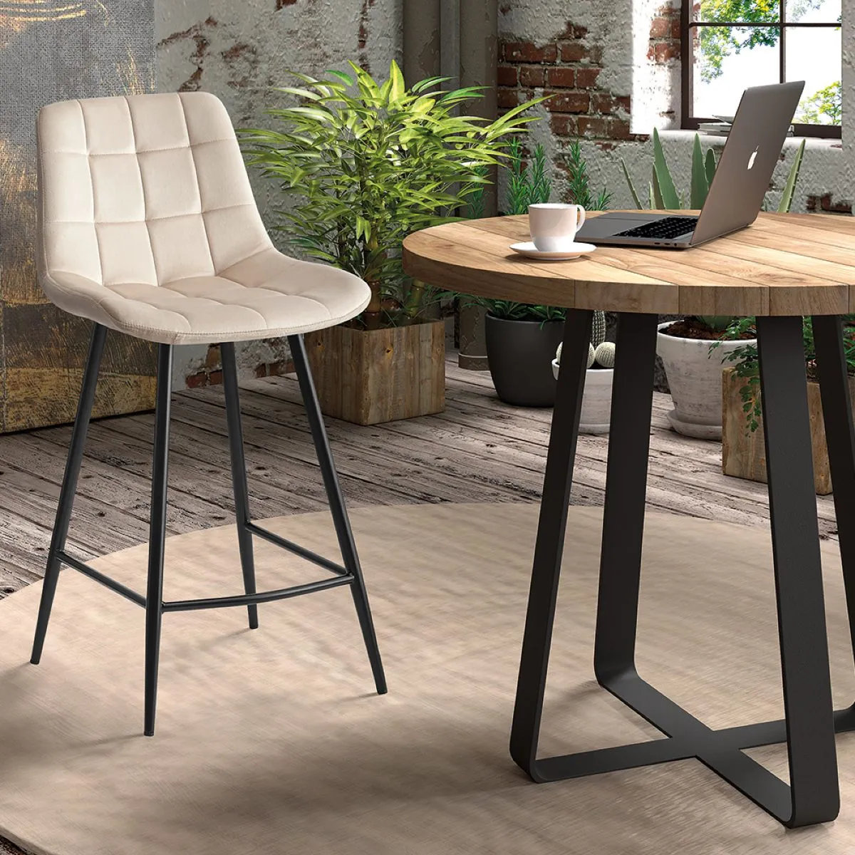 Tabouret de bar en velours JUSTINE lot de 2 - vue 4